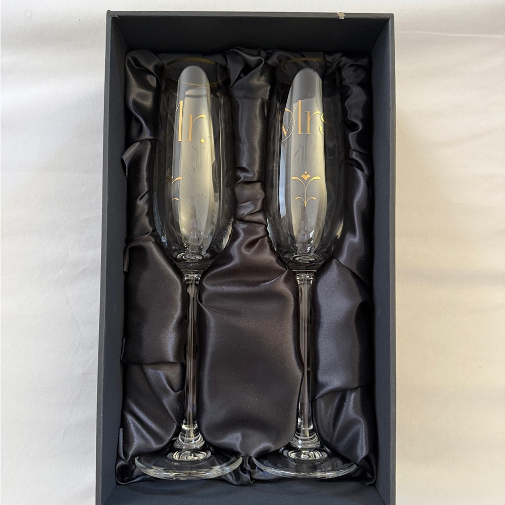 Mr. & Mrs. Champagne Glasses Box - Black with Rose Gold Accents